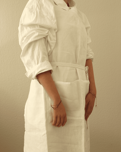 Leinenschürze aus reinem Bio-Leinen, Offwhite