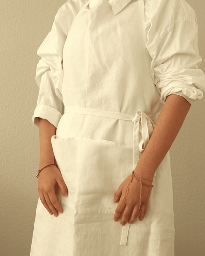 Leinenschürze aus reinem Bio-Leinen, Offwhite
