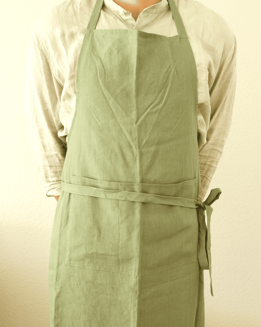 Leinenschürze aus reinem Bio-Leinen, Olivgrün