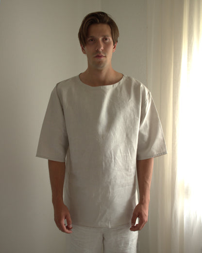 Leinen-Shirt Herren in Auster (natürlicher Hellgrauton) aus Bio-Leinen