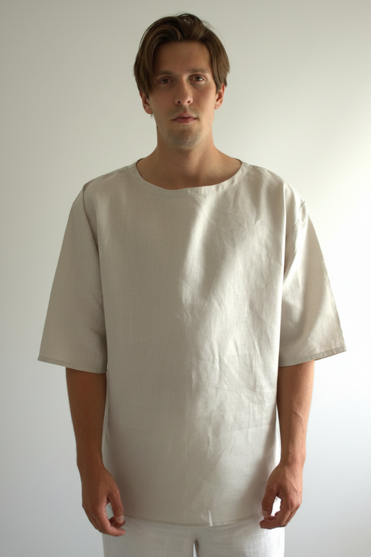 Leinen-Shirt Herren in Auster (natürlicher Hellgrauton) aus Bio-Leinen