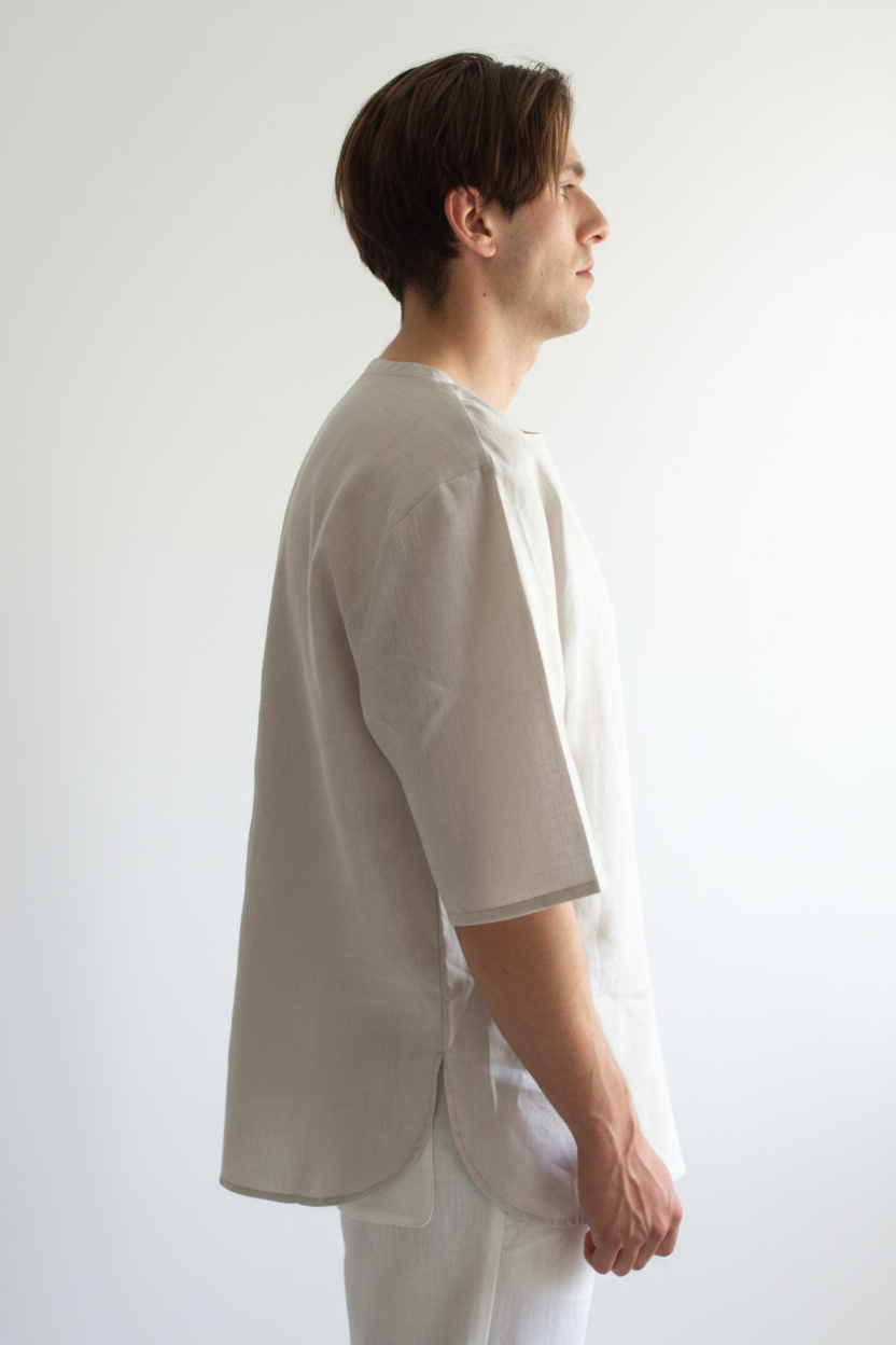 Leinen-Shirt Herren in Auster (natürlicher Hellgrauton) aus Bio-Leinen
