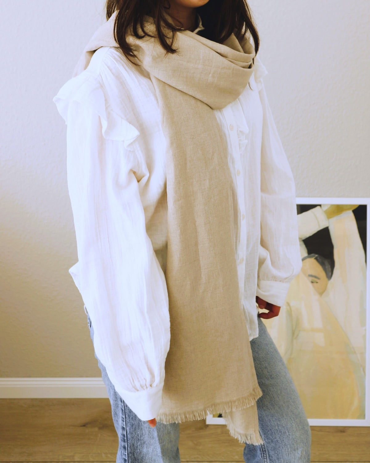Schal mit Fransen aus Bio-Leinen in Flachs (Undyed). Made in Berlin – njulinen