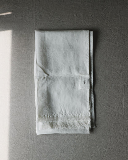 Schal mit Fransen aus reinem Bio-Leinen, Offwhite