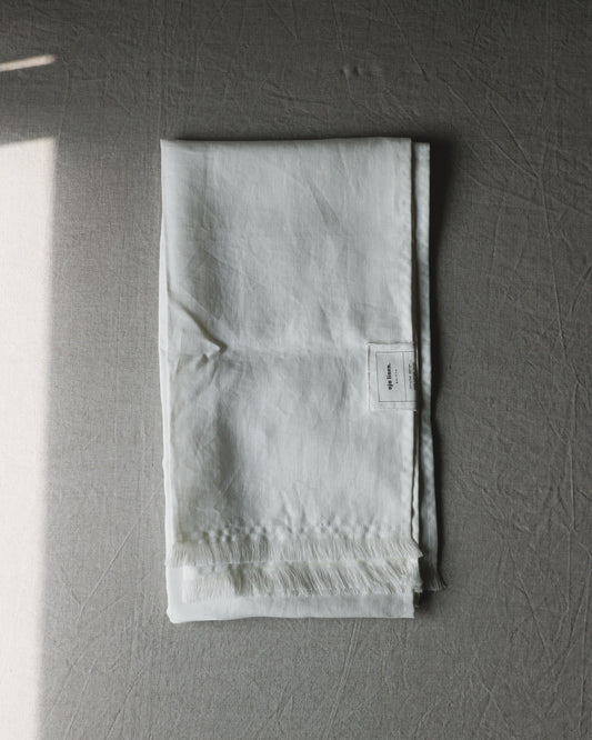 Schal mit Fransen aus reinem Bio-Leinen, Offwhite