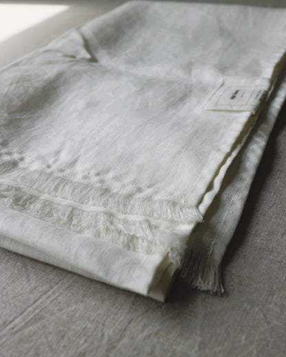 Schal mit Fransen aus reinem Bio-Leinen, Offwhite