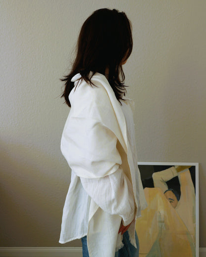 Schal mit Fransen aus reinem Bio-Leinen, Offwhite
