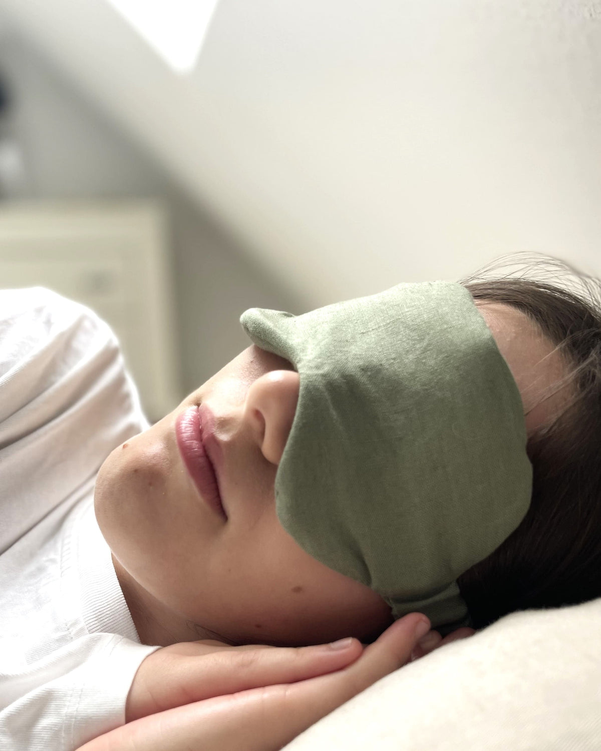 Schlafmaske aus Bio-Leinen, Olivgrün