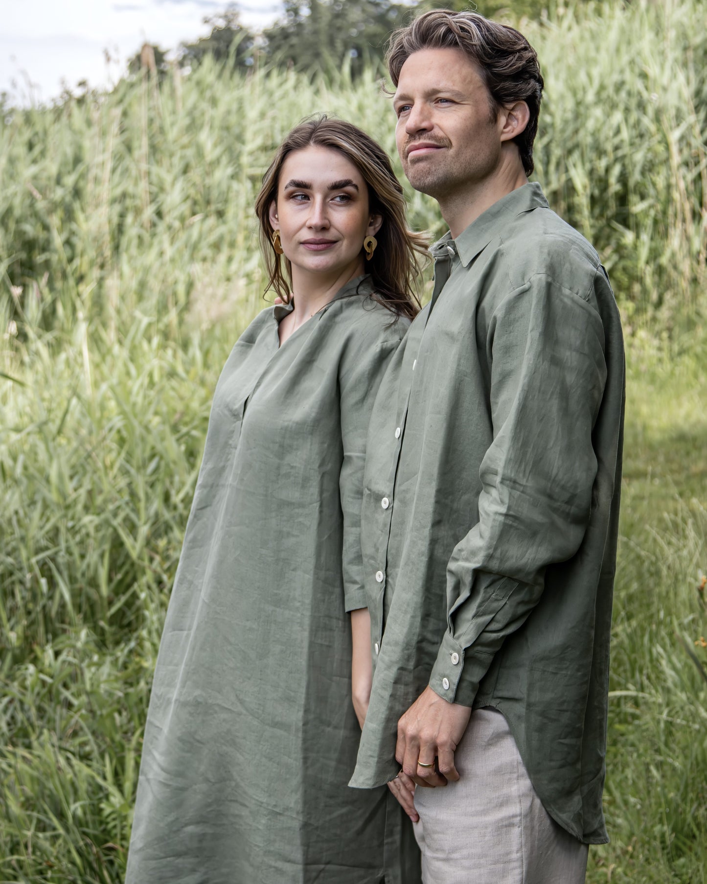 Leinenbluse in Olivgrün aus 100% Bio-Leinen