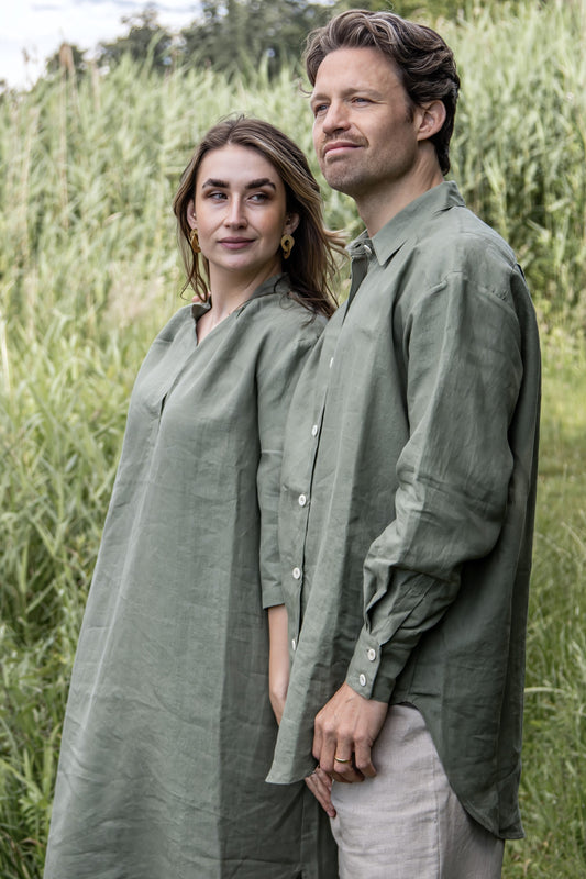 Leinenbluse in Olivgrün aus 100% Bio-Leinen