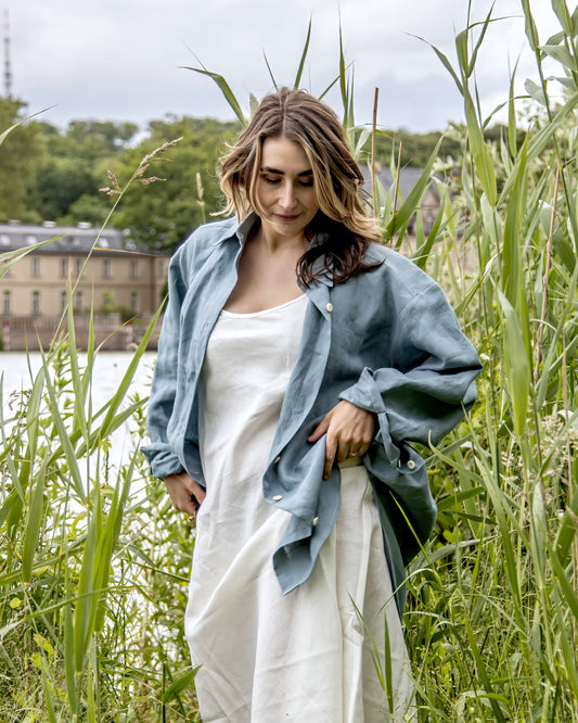 Leinenbluse in Seeblau aus 100% Bio-Leinen
