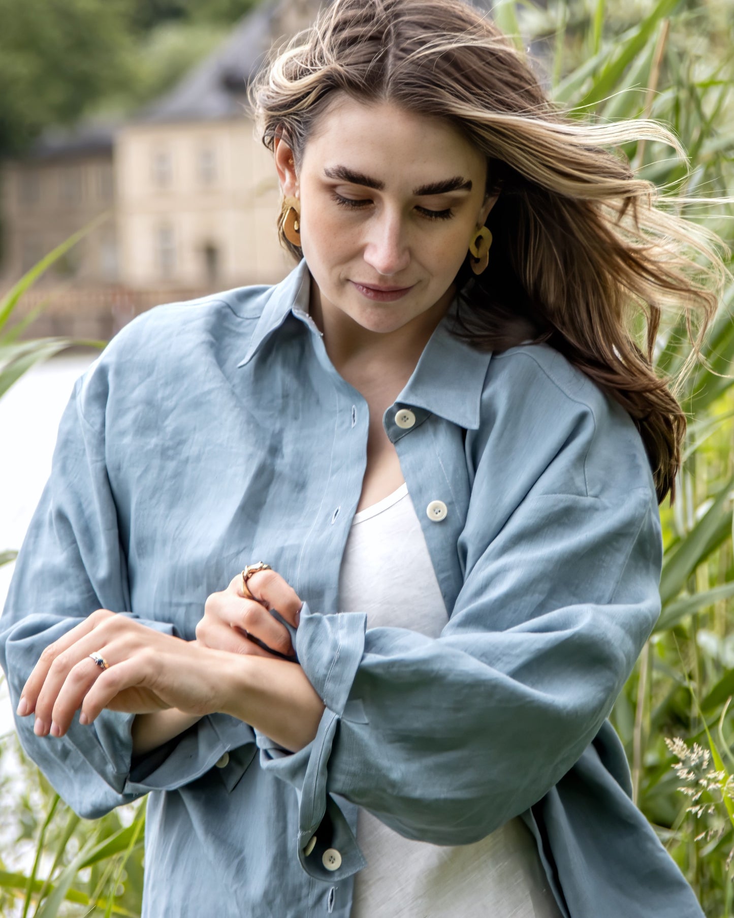 Leinenbluse in Seeblau aus 100% Bio-Leinen